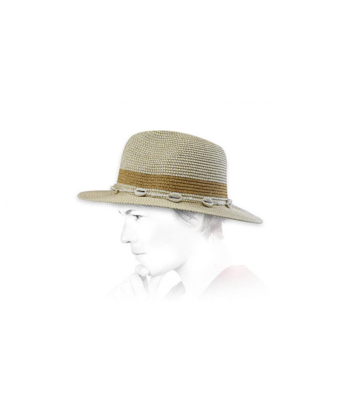 gusci d'oro cappello di paglia Fedora shiny melange linen gold